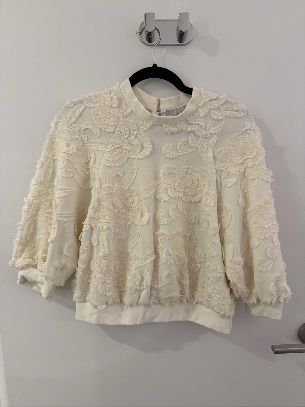 Pearl by Lela Rose Embroidered Ivory Floral Sweatshirt Top